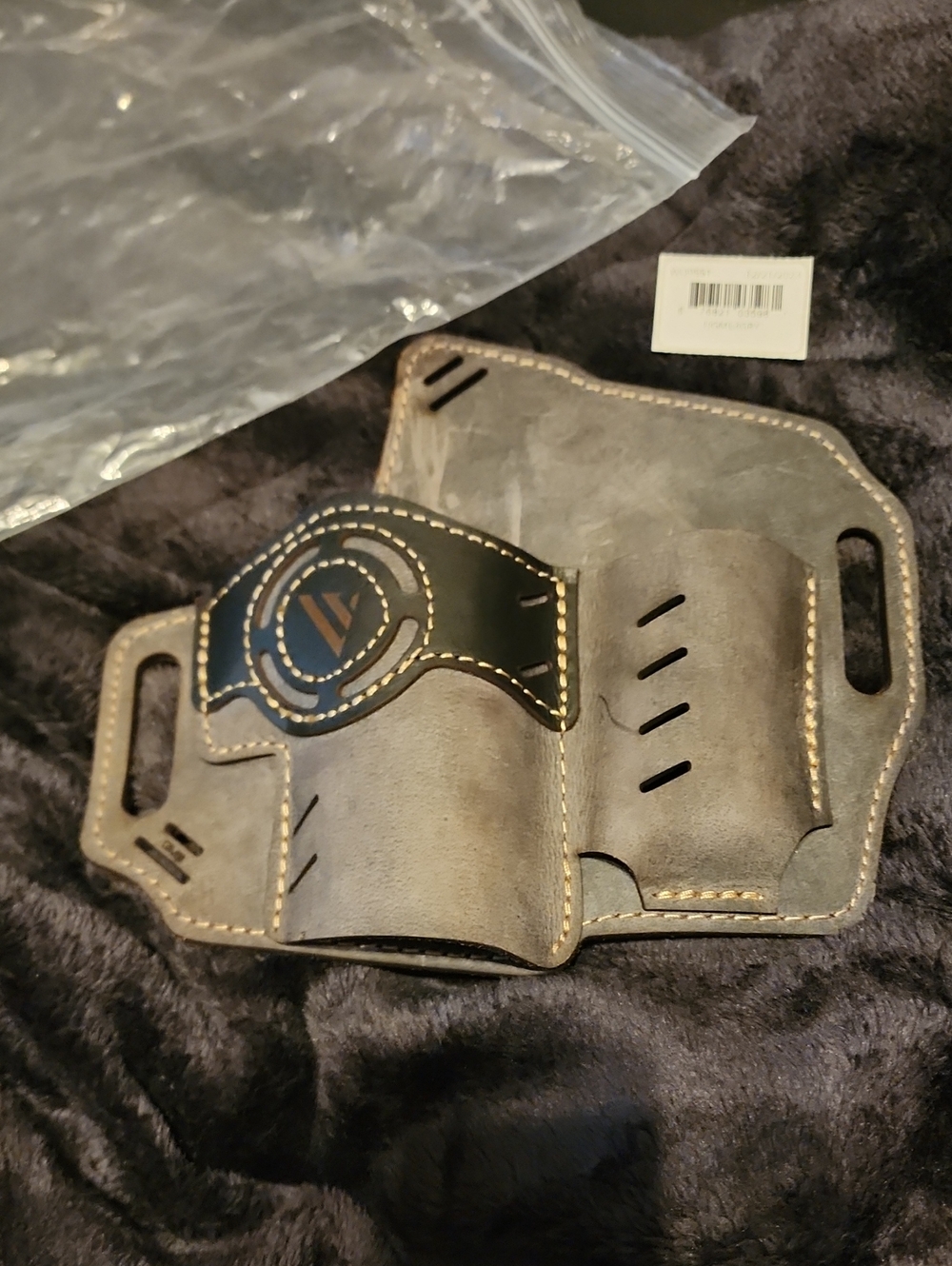 Men's Leather Dual-Pocket Belt Holster - Gray with Black Accent(NWT)